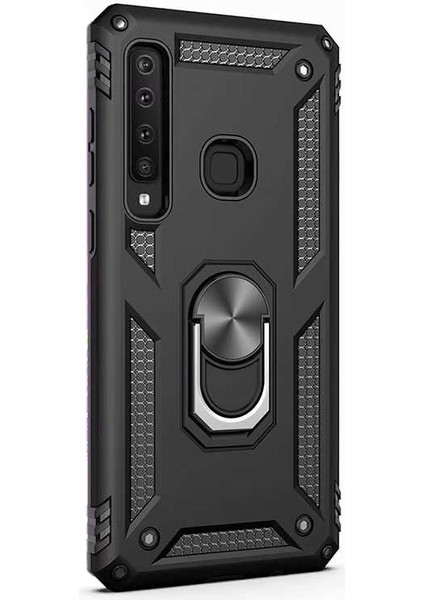 Samsung Galaxy A9 2018 Kılıf Vega Yüzüklü Mıknatıslı+Nano Glass Siyah