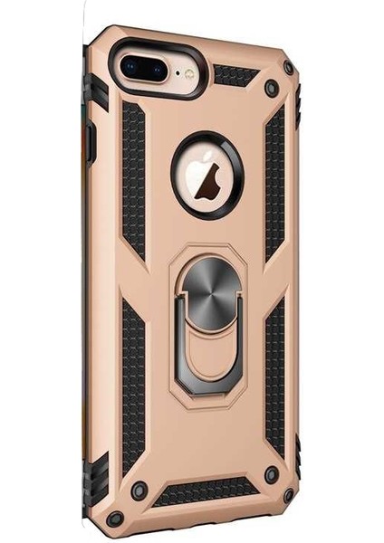 Apple iPhone 8 Plus Kılıf Vega Standlı Yüzüklü Mıknatıslı Gold