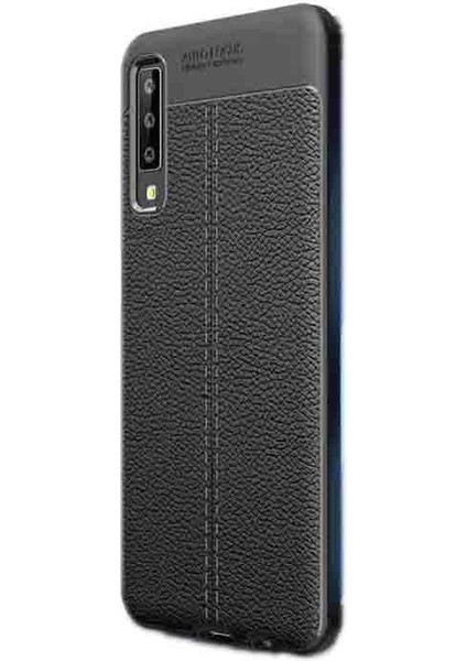 Samsung Galaxy A70 Kılıf Niss Silikon Deri Görünümlü+Nano Glass Siyah