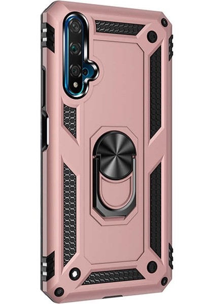 Huawei Nova 5t Kılıf Vega Standlı Yüzüklü Mıknatıslı+Nano Glass Bronz
