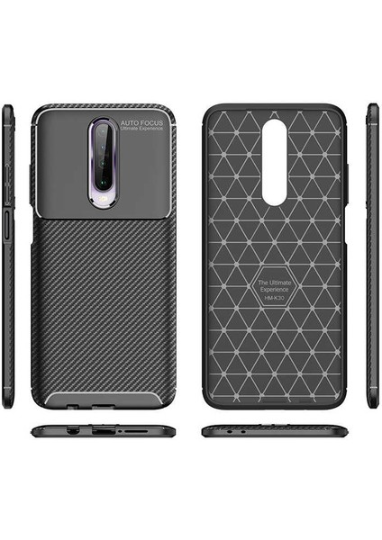 Xiaomi Poco X2 Kılıf Negro Karbon Dizayn Silikon+Nano Glass Lacivert