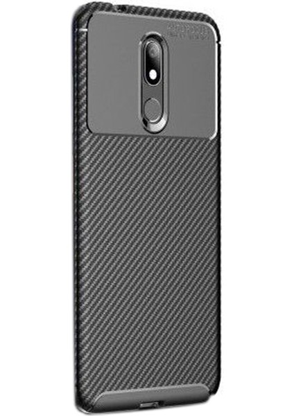 Nokia 3.2 Kılıf Negro Karbon Dizayn Silikon+Nano Glass Siyah