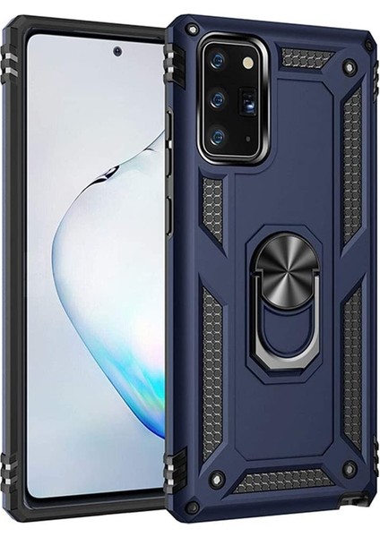 Samsung Galaxy Note 20 Kılıf Tank Koruma Vega Standlı Yüzüklü Mıknatıslı Lacivert