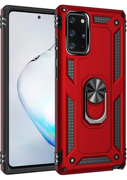 Samsung Galaxy Note 20 Kılıf Tank Koruma Vega Standlı Yüzüklü Mıknatıslı Kırmızı