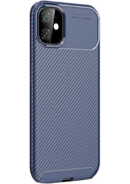 Apple iPhone 11 Kılıf Negro Karbon Dizayn Silikon+Nano Glass Lacivert