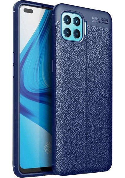 Oppo Reno 4 Lite Kılıf Niss Silikon Deri Görünümlü+Nano Glass Lacivert