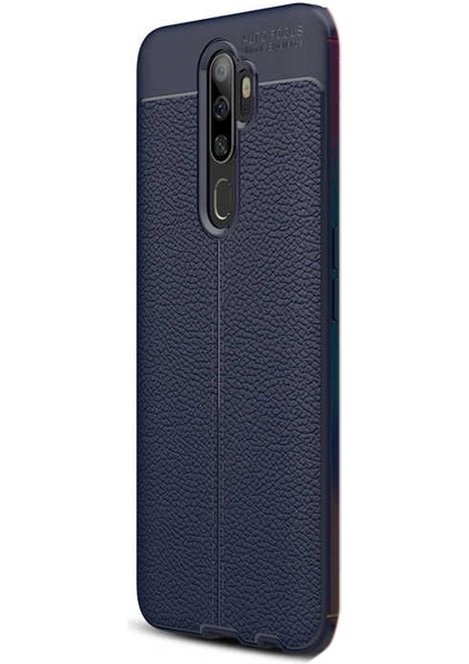 Oppo A9 2020 Kılıf Niss Silikon Deri Görünümlü+Nano Glass Lacivert