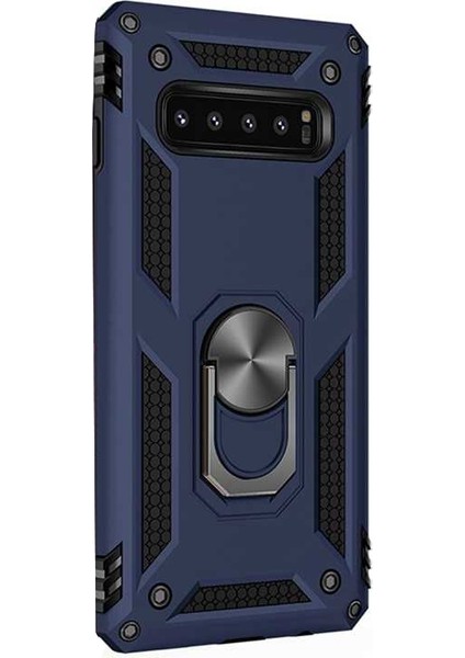 Samsung Galaxy S10+ Plus Kılıf Vega Standlı Yüzüklü Mıknatıslı Lacivert
