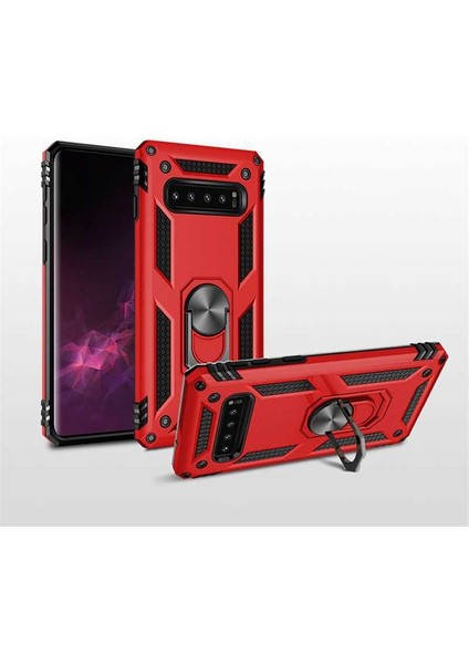 Samsung Galaxy S10+ Plus Kılıf Vega Standlı Yüzüklü Mıknatıslı Lacivert