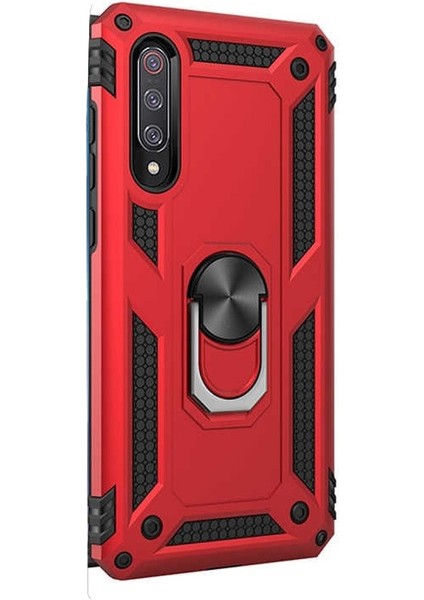 Xiaomi Mi 9 Kılıf Vega Standlı Yüzüklü Mıknatıslı+Nano Glass Kırmızı