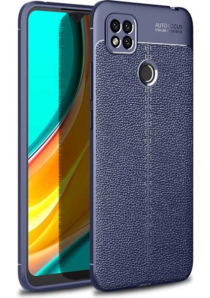 Xiaomi Redmi 9c Kılıf Niss Silikon Deri Görünümlü+Nano Glass Lacivert