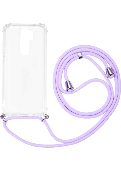 Xiaomi Redmi Note 8 Pro Kılıf Boyna Askılı Ayarlanabilir Şeffaf Silikon Mor