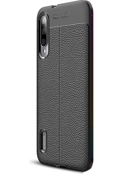 Xiaomi Mi 9 Lite Kılıf Niss Silikon Deri Görünümlü Siyah
