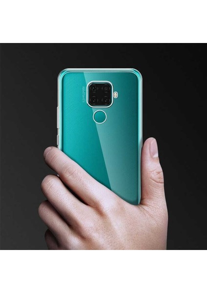 Huawei Mate 30 Lite Kılıf Süper Silikon Yumuşak Arka Koruma+Nano Glass Şeffaf