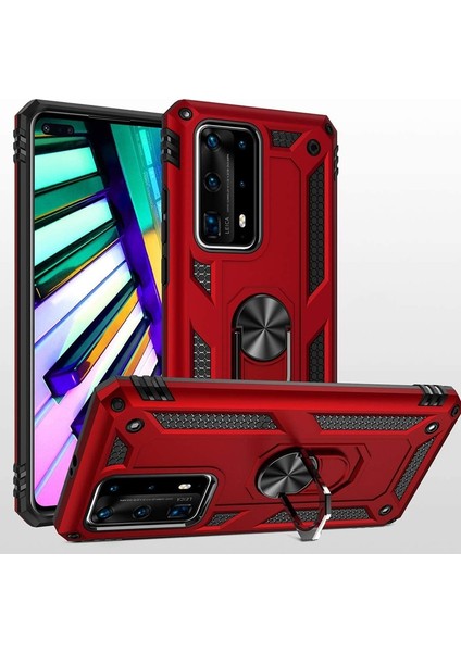 Huawei P40 Pro Kılıf Tank Koruma Vega Standlı Yüzüklü Mıknatıslı Bronz