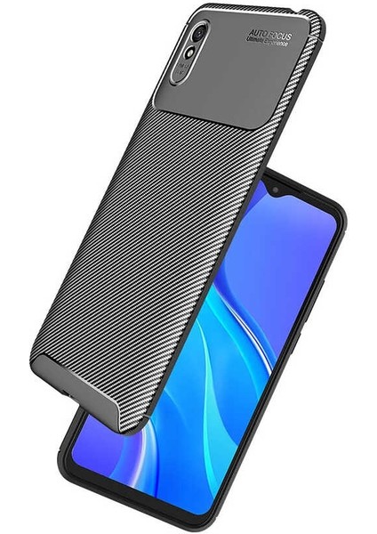 Xiaomi Redmi 9A Kılıf Negro Karbon Dizayn Silikon+Nano Glass Lacivert modelleri