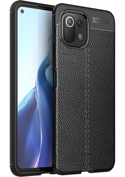 Xiaomi Mi 11 Lite Kılıf Niss Silikon Deri Görünümlü+Nano Glass Siyah
