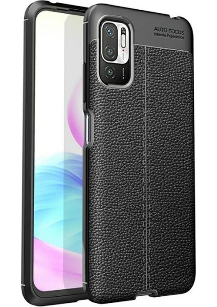 Xiaomi Poco M3 Pro Kılıf Niss Silikon Deri Görünümlü+Nano Glass Siyah