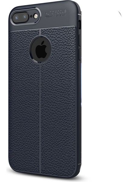 iPhone 8 Plus Kılıf Niss Silikon Deri Görünümlü Arka Koruma+Nano Lacivert