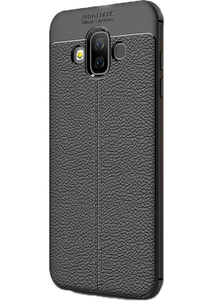 Samsung Galaxy J7 Duo Kılıf Niss Silikon Deri Dokunuşlu Siyah