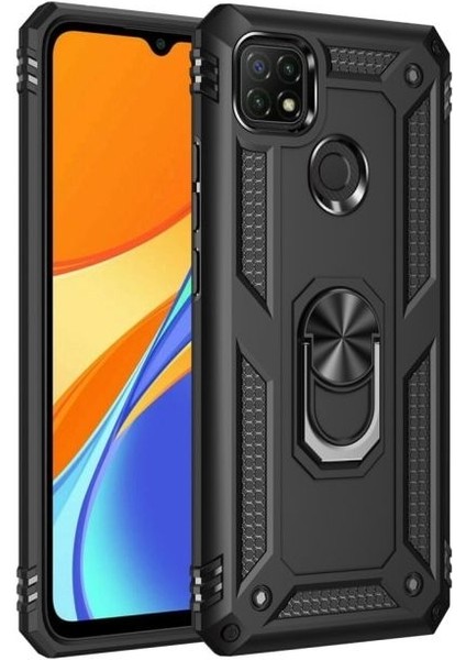 Oppo A15S Kılıf Vega Tank Standlı Yüzüklü Mıknatıslı Siyah