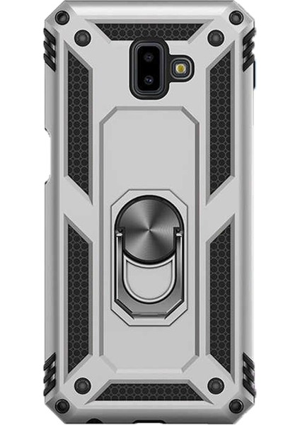 Samsung Galaxy J6 Plus Kılıf Vega Yüzüklü Mıknatıslı+Nano Glass Gümüş