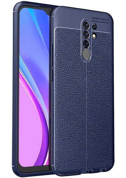 Xiaomi Redmi 9 Kılıf Niss Silikon Deri Görünümlü+Nano Glass Lacivert