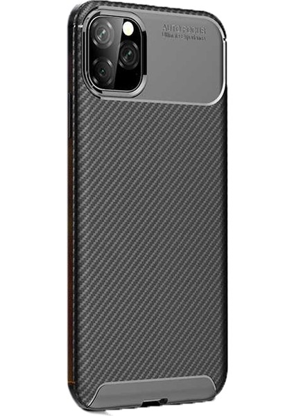 Apple iPhone 11 Pro Kılıf Negro Karbon Dizayn Silikon+Nano Glass Siyah