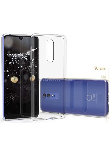 Alcatel 3 2019 Kılıf Süper Silikon Yumuşak Koruma+Nano Glass Şeffaf