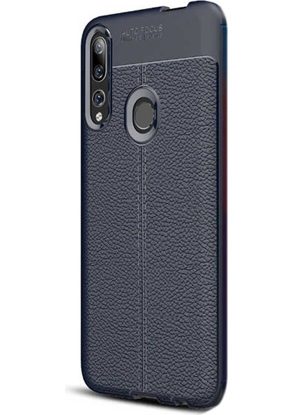 Huawei Honor 9x Kılıf Niss Silikon Deri Görünümlü+Nano Glass Lacivert