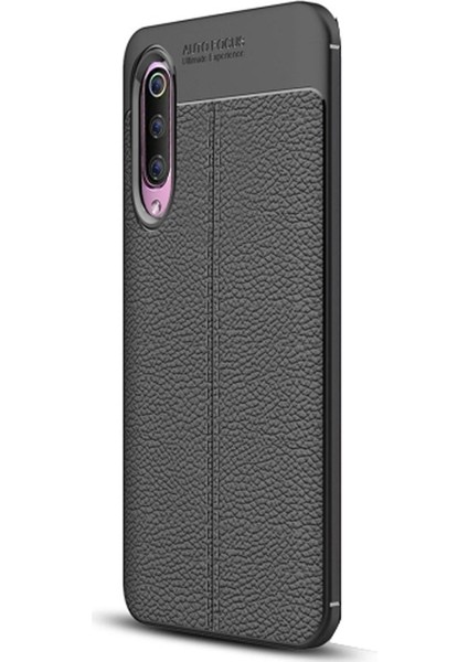 Xiaomi Mi 9 Kılıf Niss Silikon Deri Görünümlü Siyah