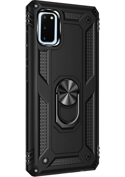 Samsung Galaxy S20 Kılıf Tank Koruma Vega Standlı Yüzüklü Mıknatıslı Siyah