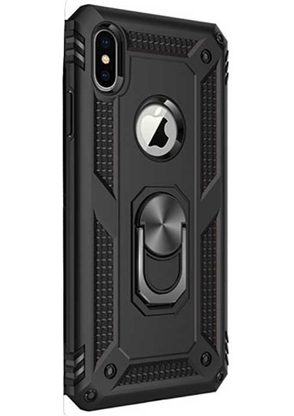 Apple iPhone Xs Kılıf Vega Standlı Yüzüklü Mıknatıslı Siyah