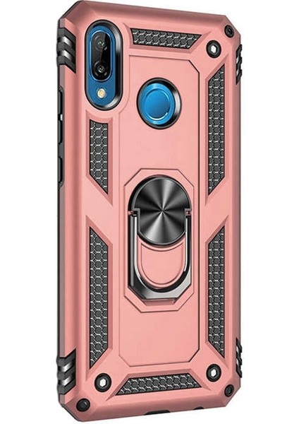 Huawei P20 Lite Kılıf Vega Standlı Yüzüklü Mıknatıslı+Nano Glass Bronz