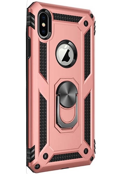 Apple iPhone Xs Kılıf Vega Standlı Yüzüklü Mıknatıslı Bronz