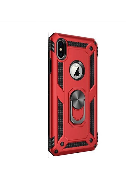 Apple iPhone Xs Kılıf Vega Standlı Yüzüklü Mıknatıslı Kırmızı