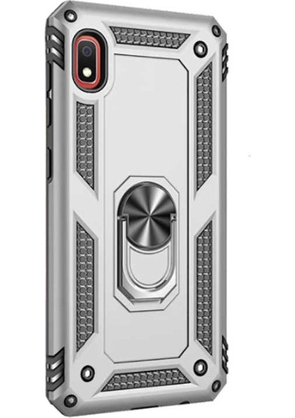 Xiaomi Redmi 7A Kılıf Vega Standlı Yüzüklü Mıknatıslı+Nano Glass Gümüş