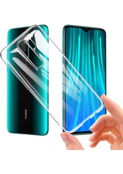 Xiaomi Redmi Note 8 Pro Kılıf Süper Silikon Yumuşak Arka Koruma+Nano Glass Şeffaf