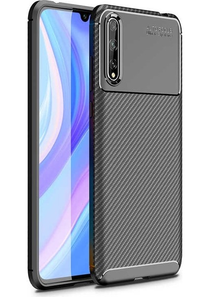 Huawei Y8P Kılıf Negro Karbon Dizayn Silikon+Nano Glass Siyah