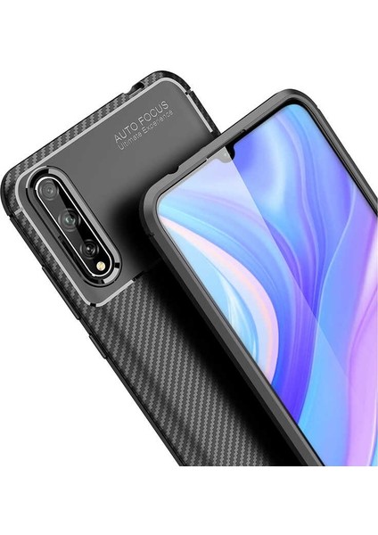 Huawei Y8P Kılıf Negro Karbon Dizayn Silikon+Nano Glass Siyah