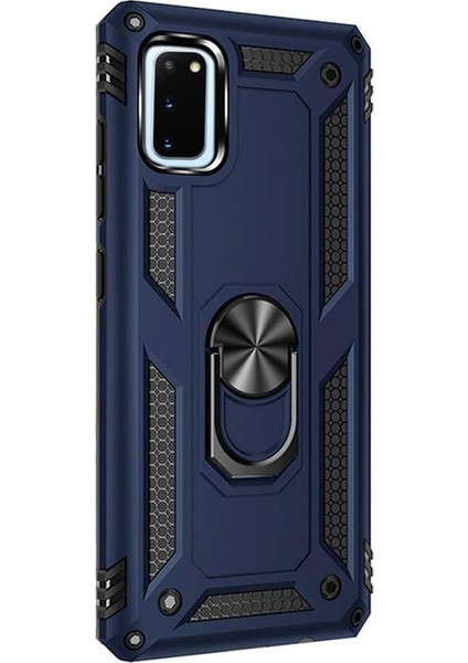 Samsung Galaxy S20 Kılıf Tank Koruma Vega Standlı Yüzüklü Mıknatıslı Lacivert