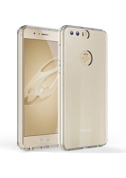 Huawei Honor 8 Kılıf Süper Silikon Yumuşak Koruma+Nano Glass Şeffaf