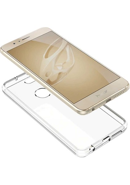 Huawei Honor 8 Kılıf Süper Silikon Yumuşak Koruma+Nano Glass Şeffaf