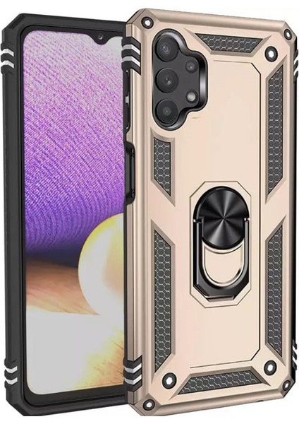 Samsung Galaxy A32 4g Kılıf Vega Tank Koruma Standlı Yüzüklü Mıknatıslı+Nano Glass Gold