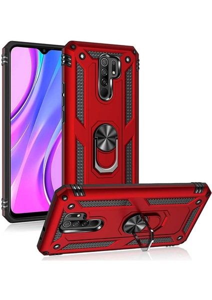 Xiaomi Redmi 9 Kılıf Tank Koruma Vega Standlı Yüzüklü Mıknatıslı+Nano Glass Siyah fırsatları