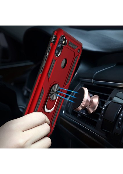 Huawei P Smart Pro 2019 Kılıf Tank Koruma Vega Standlı Yüzüklü Mıknatıslı Kırmızı fiyatları