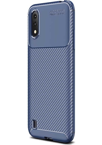 Samsung Galaxy A01 Kılıf Negro Karbon Dizayn Silikon+Nano Glass Lacivert