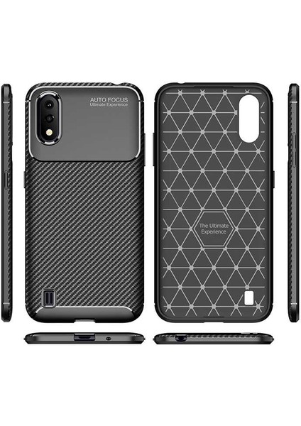 Samsung Galaxy A01 Kılıf Negro Karbon Dizayn Silikon+Nano Glass Lacivert modelleri
