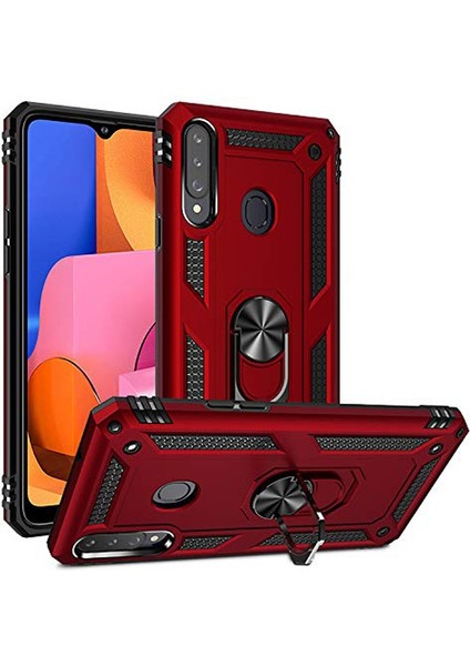 Samsung Galaxy A20S Kılıf Vega Standlı Yüzüklü Mıknatıslı+Nano Glass Gümüş modelleri