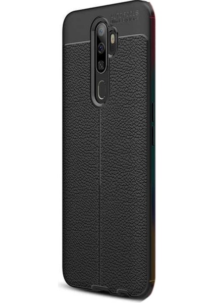 Oppo A9 2020 Kılıf Niss Silikon Deri Görünümlü Siyah